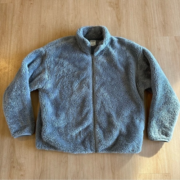 PINK Victoria’s Secret Gray Full Zip Teddy Sherpa Fleece Jacket Sweatshirt - Picture 1 of 8